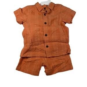 Cat & Jack Short Set Boys 12 Months Orange Rayon Blend Button Up Pockets NWT